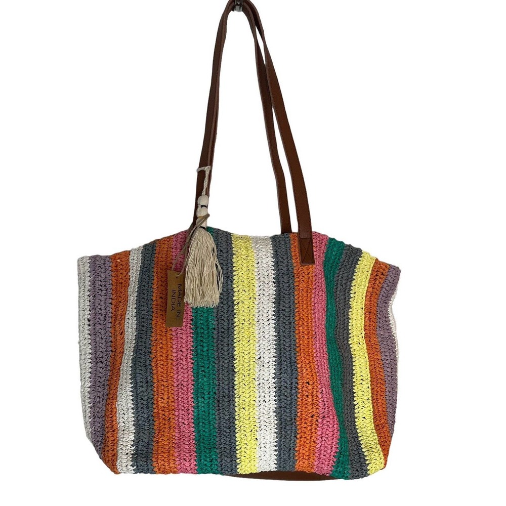 Nalini Beach Bag, Shopping Bag, Multicolor Bright With Snap Closure NWT